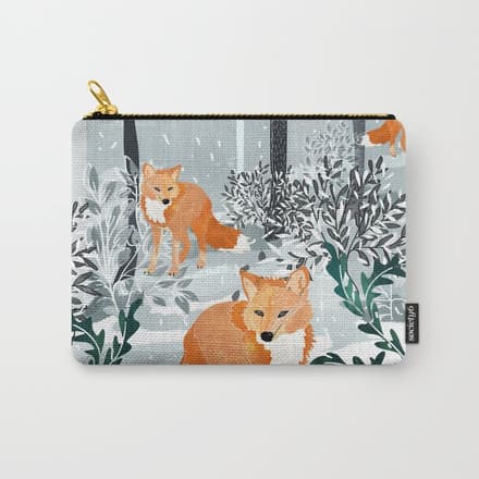 Fox Snow Walk, Animals Wildlife Winter, New Years Christmas Forest Wildlife Painting Carry All Pouch