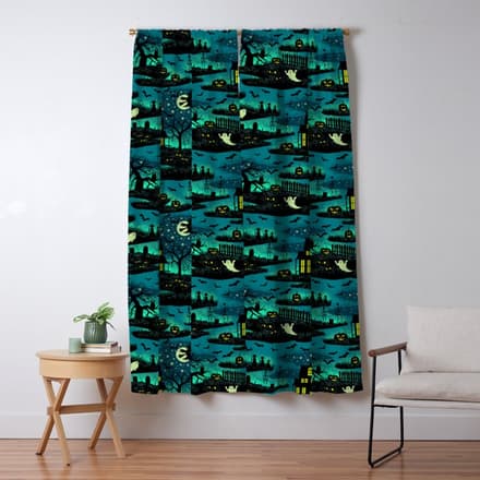 Halloween Night - Fox Fire Green Window Curtain