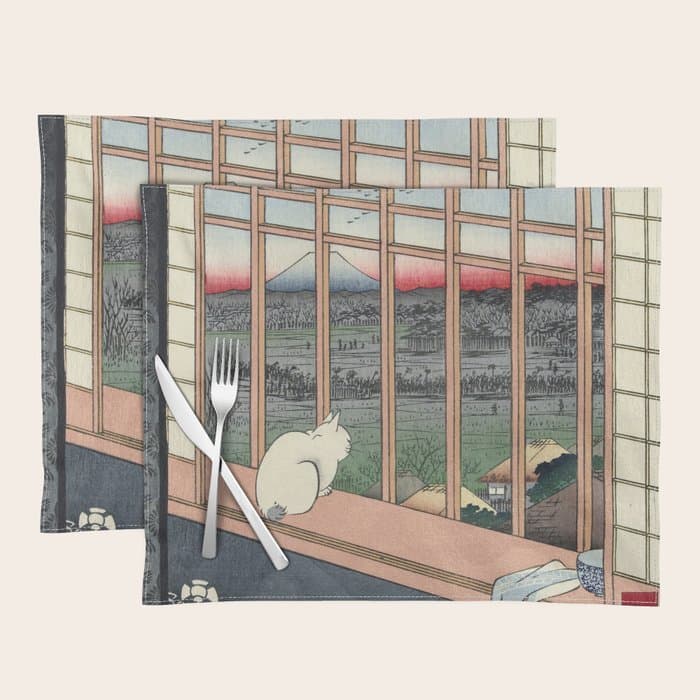 Utagawa Hiroshige Japanese Woodblock Cat Print Placemat