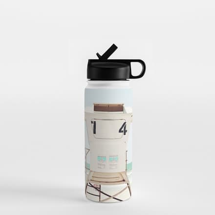 Lifeguard Stand, Beach Photography, San Diego California, Blue Aqua Seashore Ocean Summer Art Water Bottle