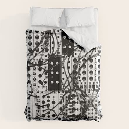 Analog Synthesizer System - Modular Black And White Comforter