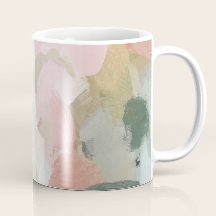 Time to Bloom - Forest Green Fuchsia Blush Pink Abstract Flower Spring Painting Art Coffee Mug