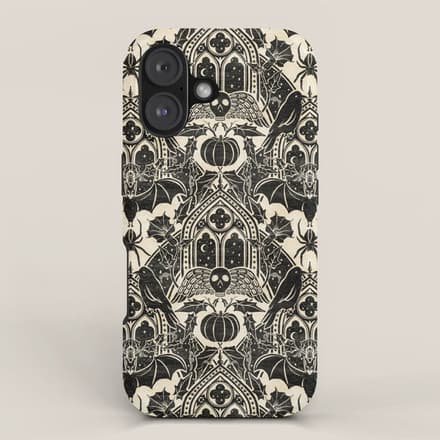 Gothic Halloween Damask - Black And Cream Iphone Case