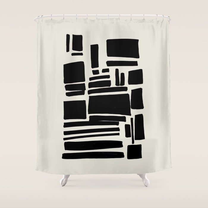 Black & White Minimalist Abstract Shapes Patterns Black Ink Painting Shower Curtain