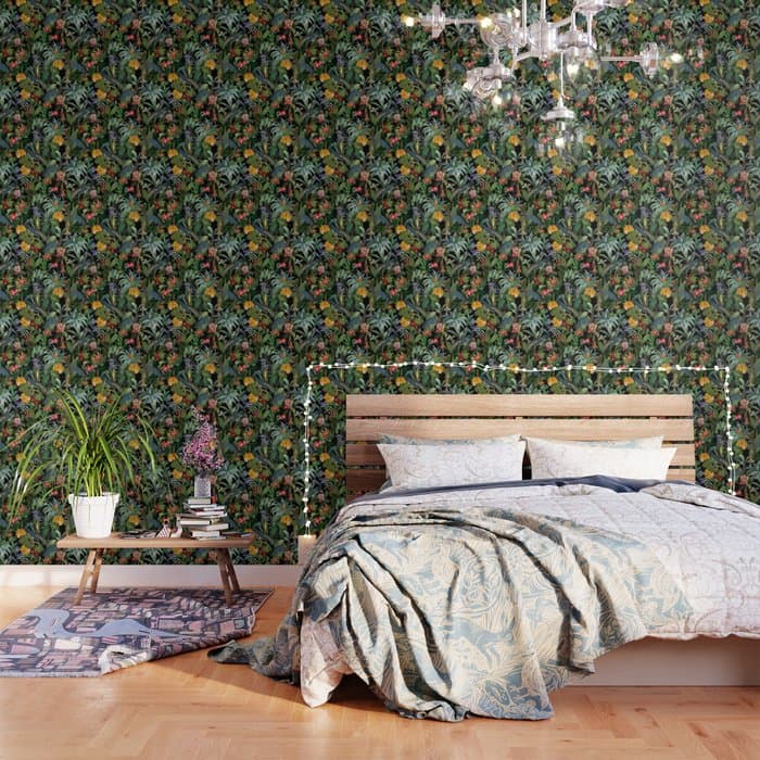 Vintage & Shabby Chic - Midnight Tropical Garden Blue Heron Wallpaper