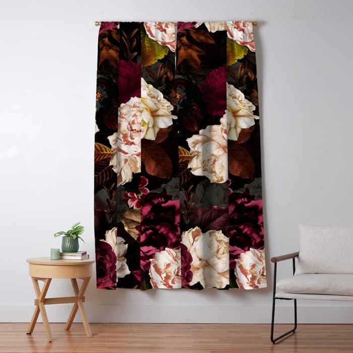 Vintage & Shabby Chic - Midnight Rose and Peony Garden Window Curtain