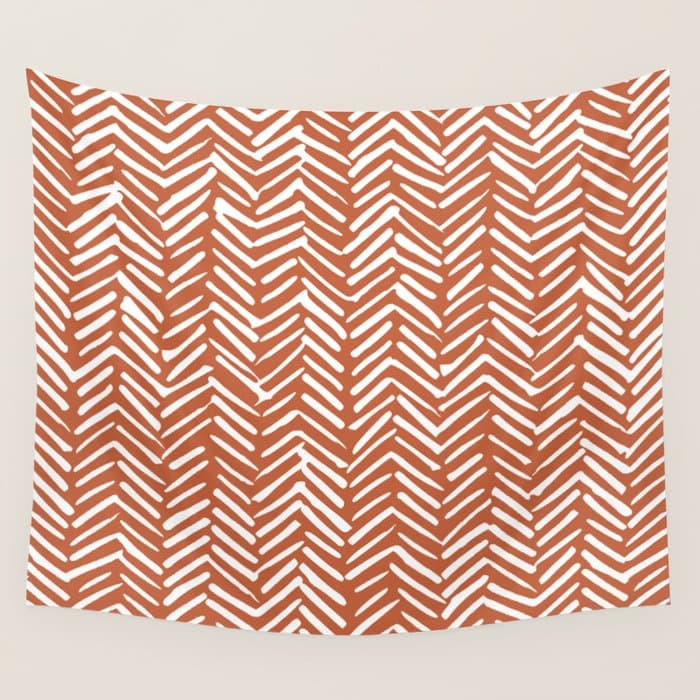 Boho, Abstract, Herringbone, Pattern, Terracotta Wall Tapestry