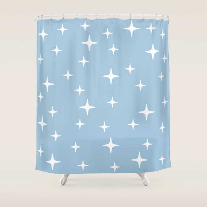 Mid Century Modern Star Pattern 443 Pale Blue Shower Curtain