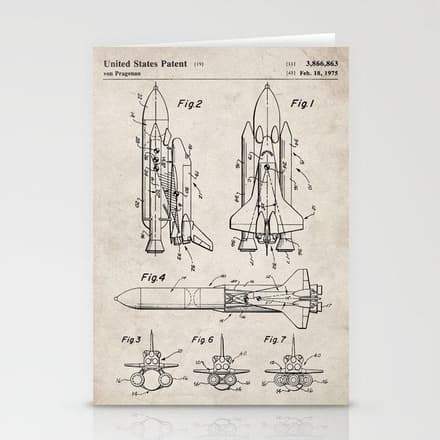 Nasa Space Shuttle Patent - Nasa Shuttle Art - Antique Stationery Card