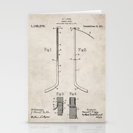 Ice Hockey Stick Patent - Ice Hockey Art - Antique Stationery Card