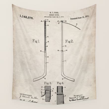 Ice Hockey Stick Patent - Ice Hockey Art - Antique Wall Tapestry