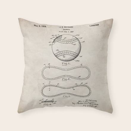 Baseball Patent - Softball Art - Antique Throw Pillow