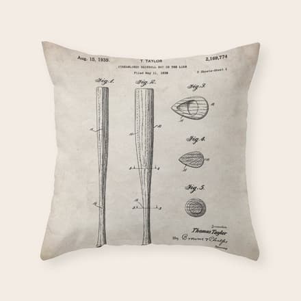 Baseball Bat Patent - Baseball Art - Antique Throw Pillow