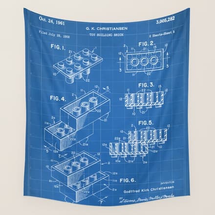 Legos Patent - Legos Brick Art - Blueprint Wall Tapestry