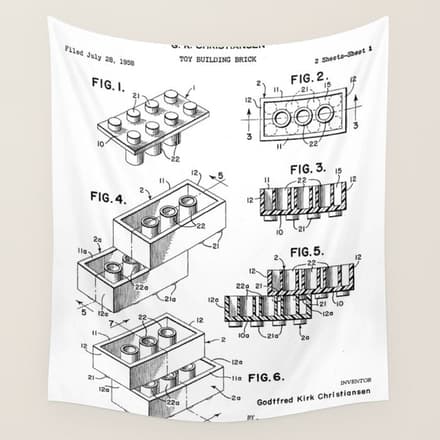 Legos Patent - Legos Brick Art - Black And White Wall Tapestry