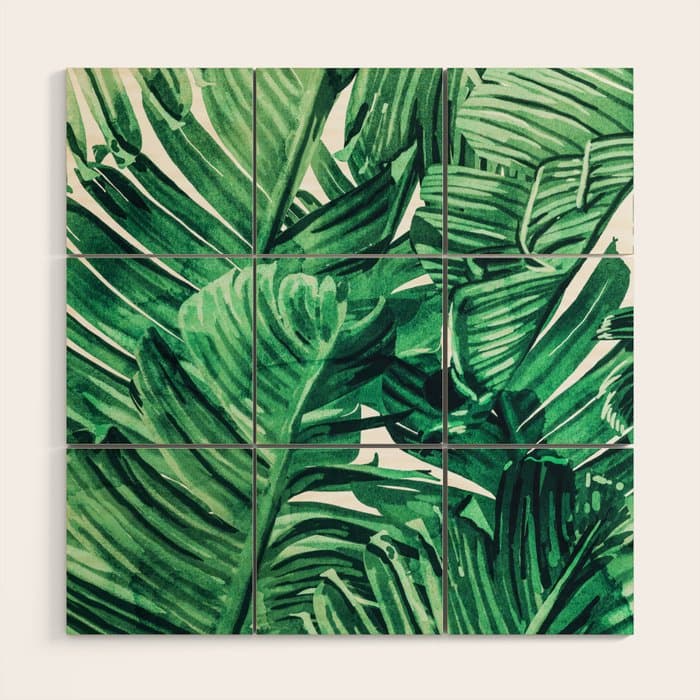 Tropical State of Mind | Watercolor Palm Banana Leaves Painting | Botanical Jungle Bohemian Plants Wood Wall Art