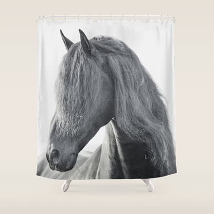 Wild Stallion - Black And White Photography, Friesian Horse Shower Curtain