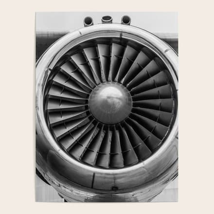 Vintage Airplane Turbine Engine Black And White Photography / Black And White Photographs Poster