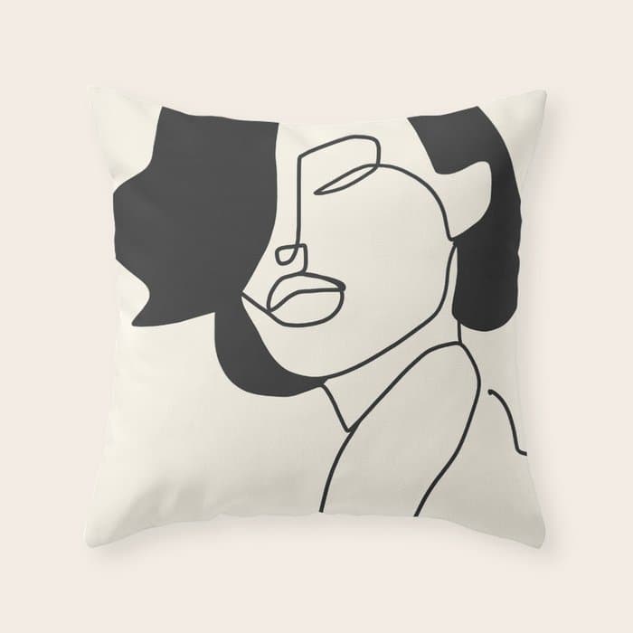 Drawing female face portrait II Throw Pillow