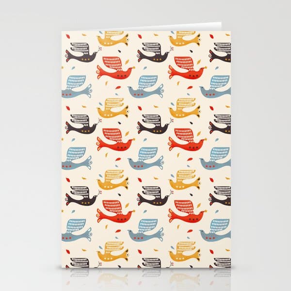 Festive Birds retro pattern Stationery Card
