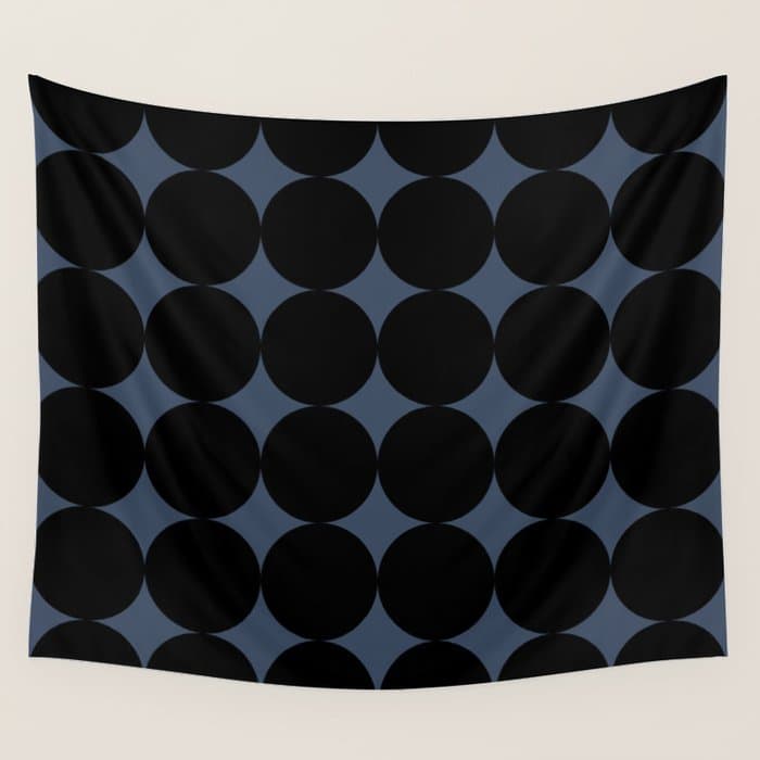 Circular Minimalism - Retro Blue Black Wall Tapestry