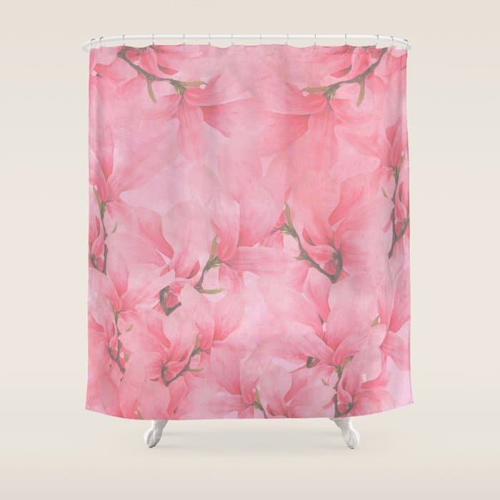 Blush pink green watercolor orchids flowers Shower Curtain