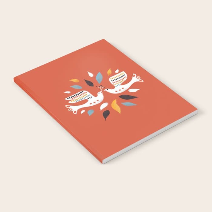 Festive doves - folk illustration Notebook