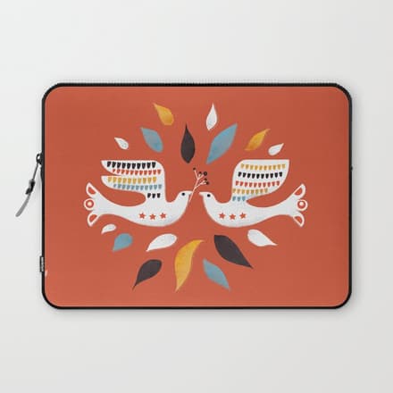 Festive Doves - Folk Illustration Laptop Sleeve