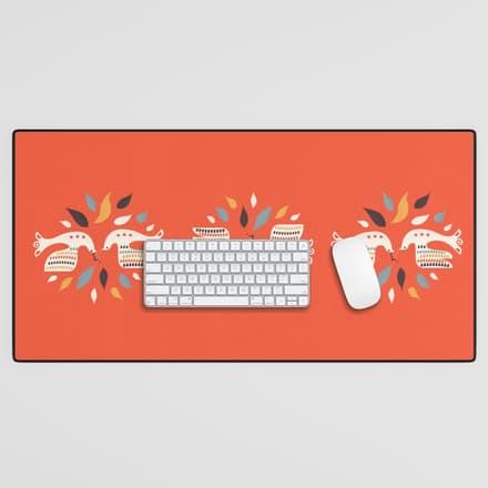 Festive Doves - Folk Illustration Desk Mat