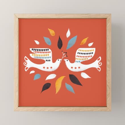 Festive Doves - Folk Illustration Mini Art Print