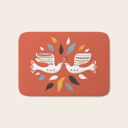 Festive Doves - Folk Illustration Bath Mat