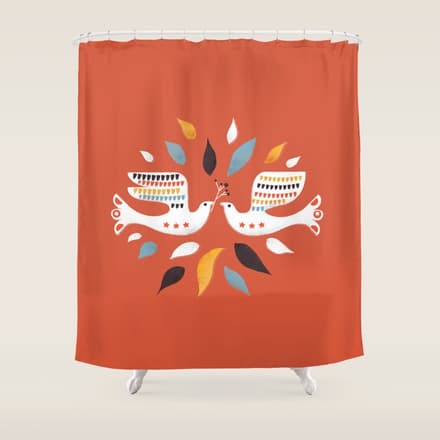 Festive Doves - Folk Illustration Shower Curtain