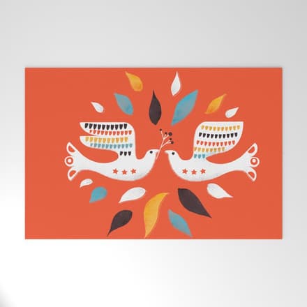 Festive Doves - Folk Illustration Welcome Mat