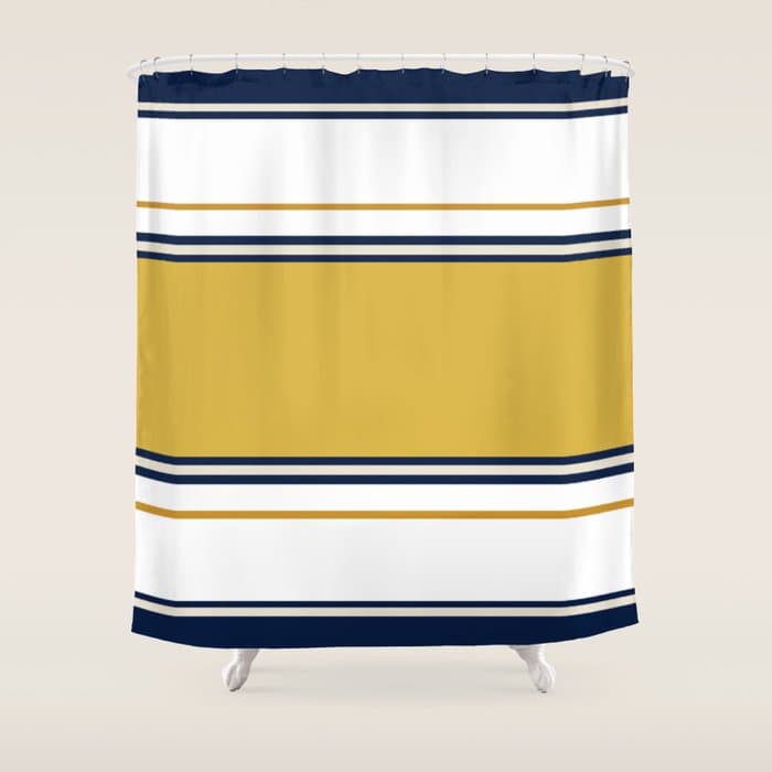 Wide and Thin Stripes Color Block Pattern in Mustard Yellow, Navy Blue, Ivory, and White Shower Curtain