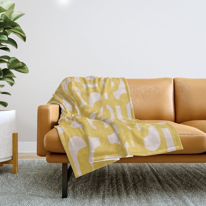 Mustard Yellow and Blush Pink Mid-century Modern Loop Pattern Throw Blanket
