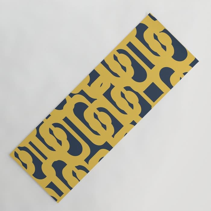 Mustard Yellow and Navy Blue Mid-Century Modern Loop Pattern Yoga Mat