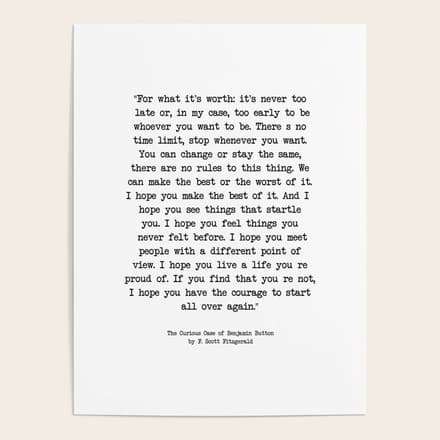 It'S Never Too Late Benjamin Button Poster