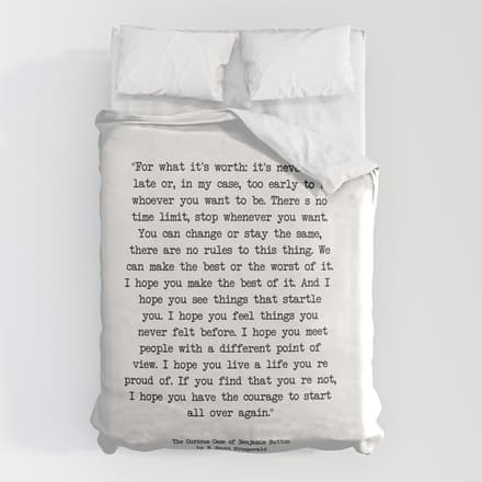 It'S Never Too Late Benjamin Button Duvet Cover