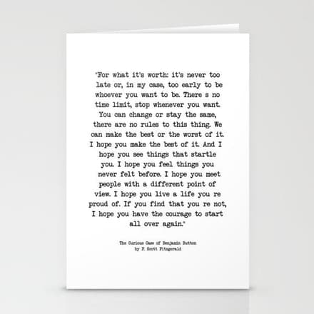 It'S Never Too Late Benjamin Button Stationery Card