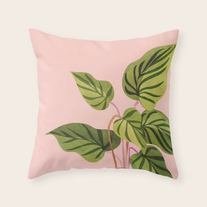 Upstart Pink and Green Houseplant Throw Pillow