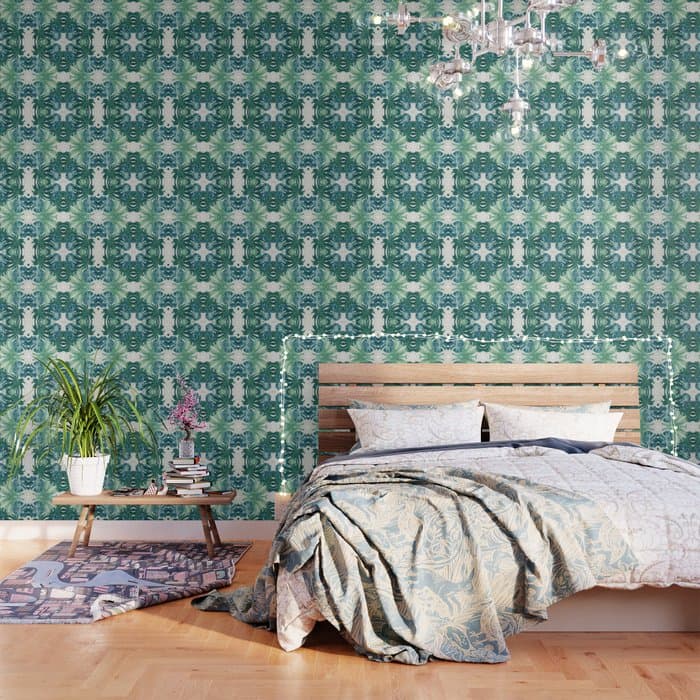 Tropical Palms, Green and Blue, Abstract Wallpaper