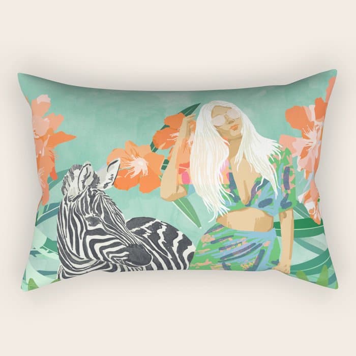 Never Change Your Stripes Illustration, Modern Bohemian Zebra Painting Wildlife Woman Rectangular Pillow
