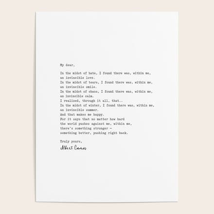 Albert Camus Quote - My Dear In The Midst Of Hate I Found Poster