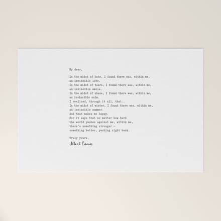 Albert Camus Quote - My Dear In The Midst Of Hate I Found Welcome Mat