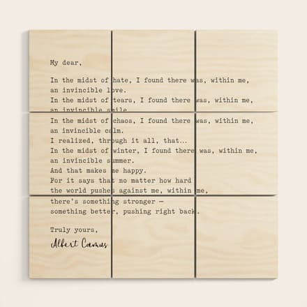 Albert Camus Quote - My Dear In The Midst Of Hate I Found Wood Wall Art