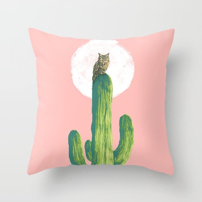 Quirky owl on saguaro cactus Throw Pillow