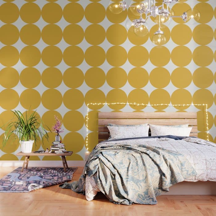 Bold Geometric Shapes Maximalism XII Golden Yellow Wallpaper