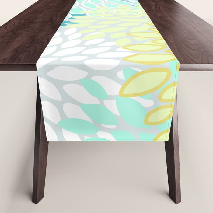 Floral Prints, Teal, Turquoise and Yellow Table Runner