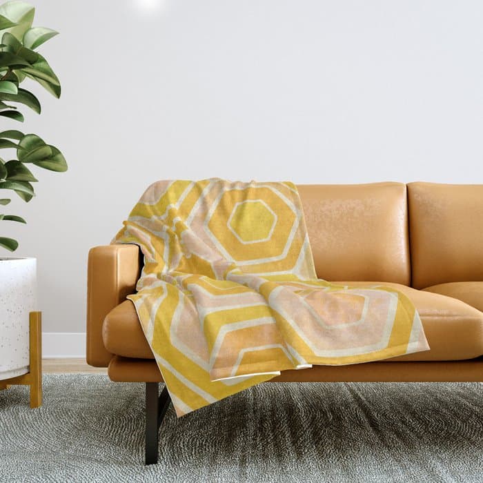 Golden Geometric Tiles Watercolor Throw Blanket