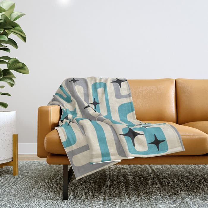 Mid Century Modern Decoration Kitsch 223 Blue and Gray Throw Blanket